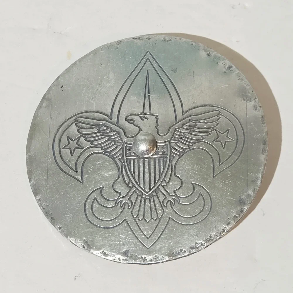 Vintage BOY SCOUTS OF AMERICA Aluminum NECKERCHIEF SLIDE BSA Uniform Camp Badge